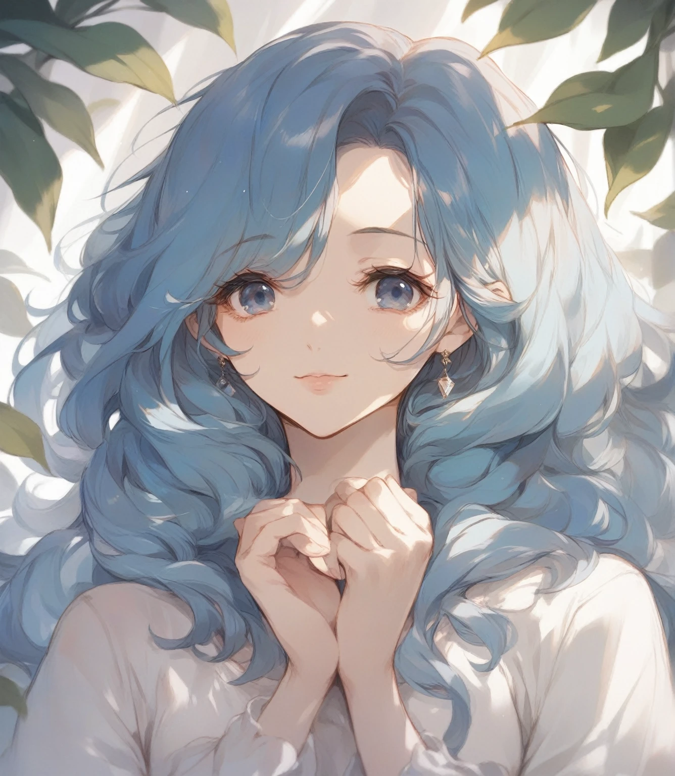 , mature, Beautiful main face, front, blue eyes, Blue Hair, cute