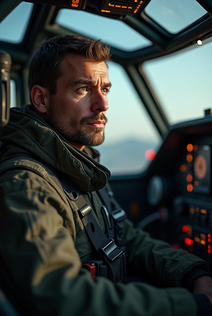 Gros plan sur le cockpit du Tigre avec le Capitaine Julien "Jules" Morel, le leader de l'escadrille, concentré.