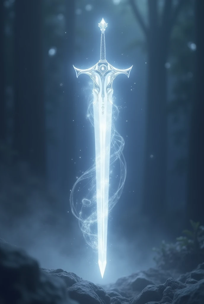 A white sword with a white aura with moon on it