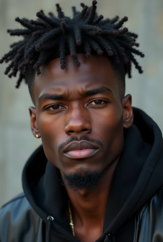 Black guy with short shaggy hair in early twenties
