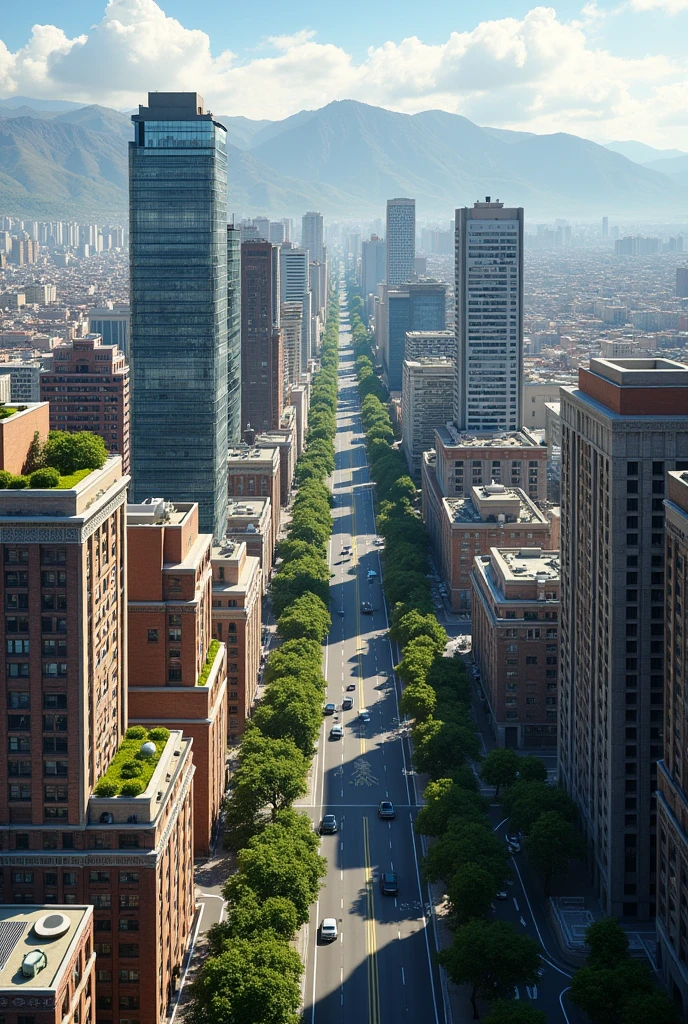 You have medium and high-rise residential and office buildings that are separated, with a different design each one of them on an avenue in the city of Arequipa. Have an aerial view