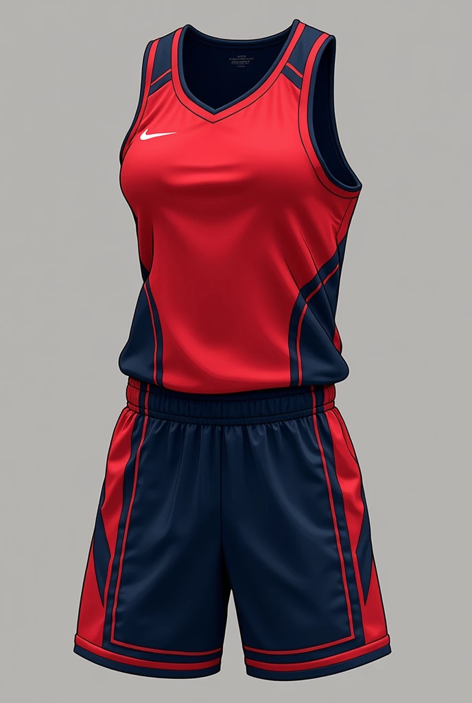 Women's basketball uniform design (red, black and dark blue) ( Make the shorts in that picture blacker)