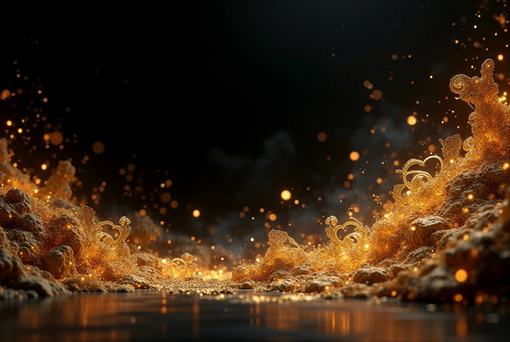 Create a black background with small gold designs and gold lighting