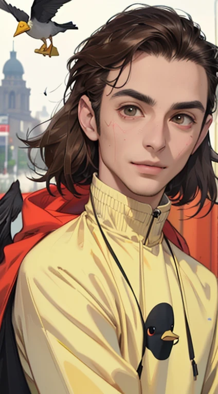 (masterpiece, ultra high resolution, 16k UHD, high quality),low key,commute,announcement,TELEVISION,standing,looking at the viewer,hoodie,masterpiece,in the restaurant,Session,(Brown hair),black eyes,Turn back,smile,Seoul,(small heannouncement),precise structure of the human body.,Precise hand structure,(duck egg face),Dark colored clothing ,Red coat,yellow cap,Unity 16k wallpapers,Conceptual art,a person,8k eyes,Meadow,dress,park,Bank,pigeons,(((mature male))),((large eyes:1.3)),(short hair),((1 mixed-race man )),sweatpants,(realistic face:1.8),wide shoulders,single,(whole body:1.6),android 18,