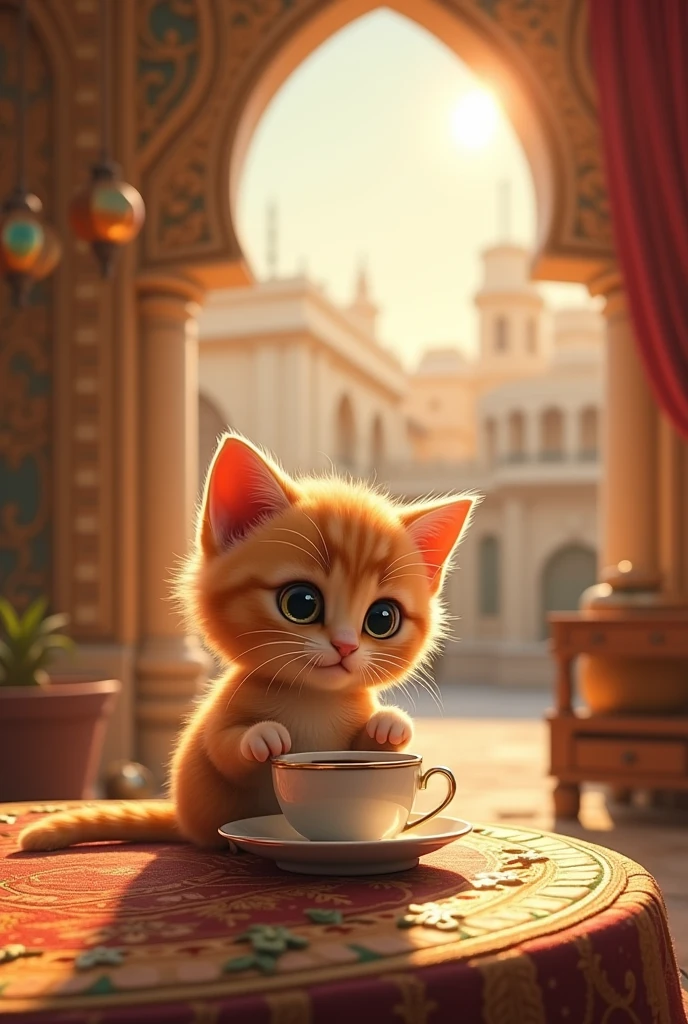 cute kitten drinking coffee in egypt