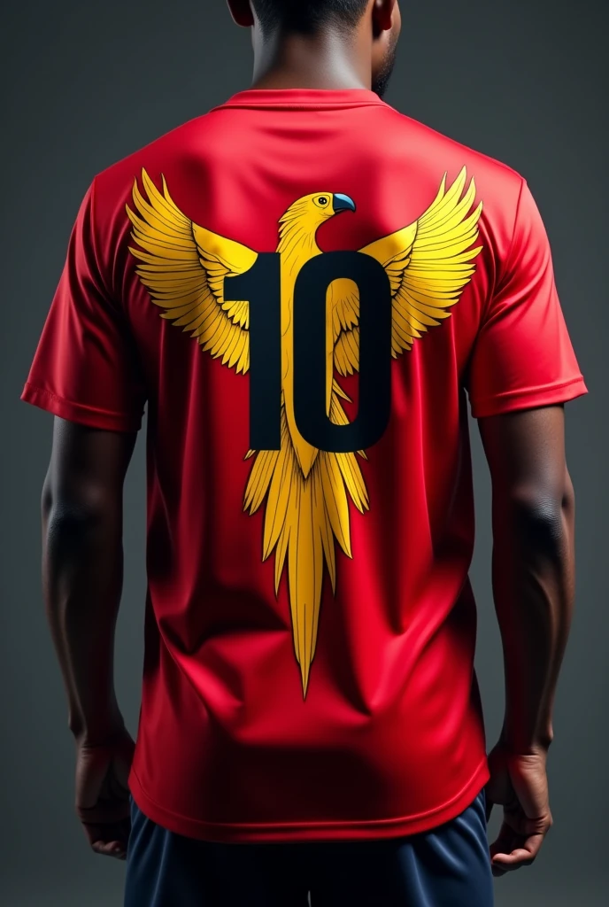 Black jersey with golden phoenix on the right chest and number 45 on the back and IAG as brand sponsor on the left hand with collar and full hand and phoenix fury as team name in centre