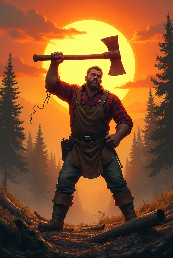 Lumberjack cutting down the sun