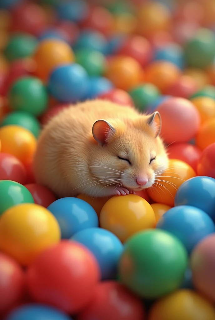 Hamster sleeping in a ball pit