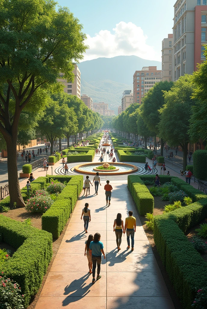 AREQUIPA GREEN BOULEVARD WITH ACTIVITIES, LOTS OF VEGETATION AND GIVING WAY TO CITY LIFE