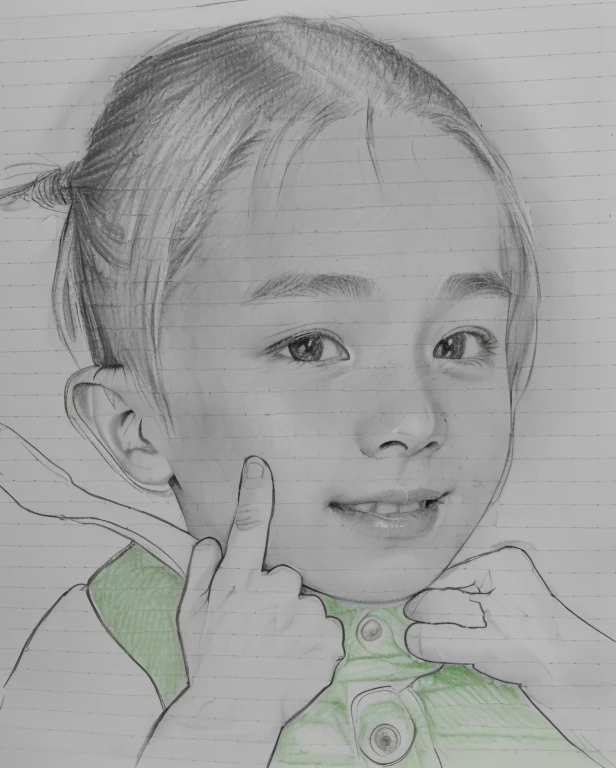 A picture of a boy smiling with his hand on his chest, a Pencil sketch, Realism drawing, Pencil sketch, Realistic sketch, Close-up portrait, pencil drawing, Realistic portraits, Professional sketching, cute portrait, hyperRealistic sketch, pencil on paper, Detailed portrait, Traditional portrait, loose Pencil sketch, Professional portrait, Art sketch, Realistic Graphite, Very Detailed Portrait The index finger and thumb of the left hand、Please generate a clean state where you have nothing.。