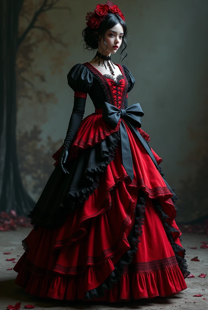 Red/Black Bowknot Irregular Gothic Princess Lolita Jsk Dress