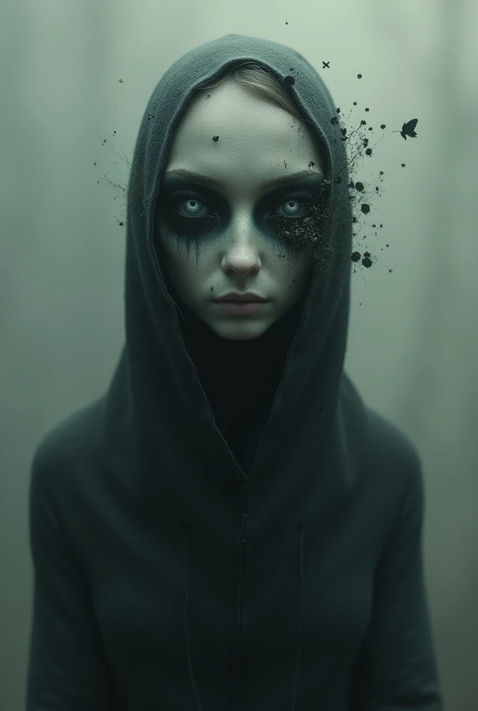 A man, with empty eyes, mysterious and just eyes, no face and body. With the world in his eyes