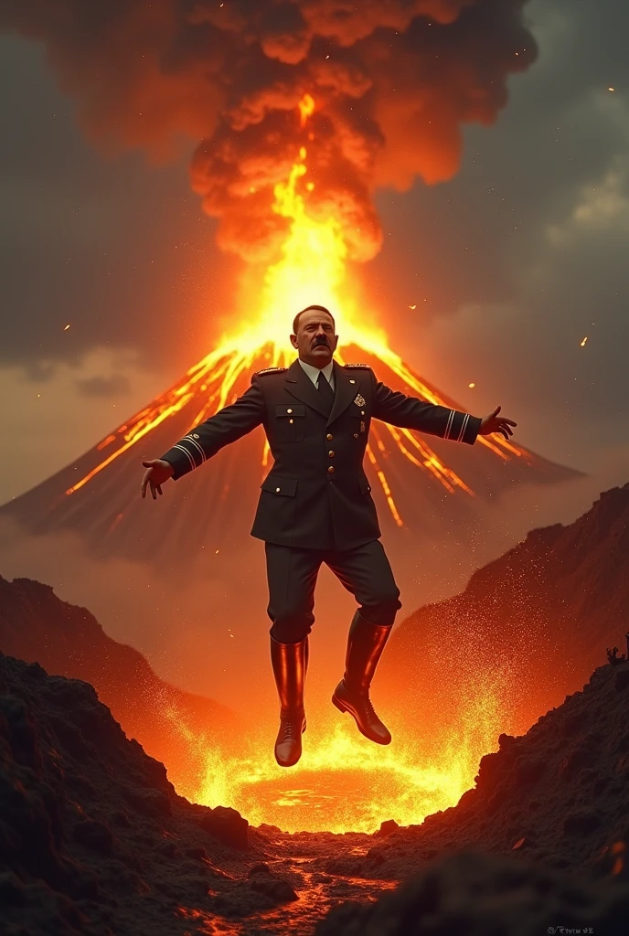 Hitler jumping into a volcano