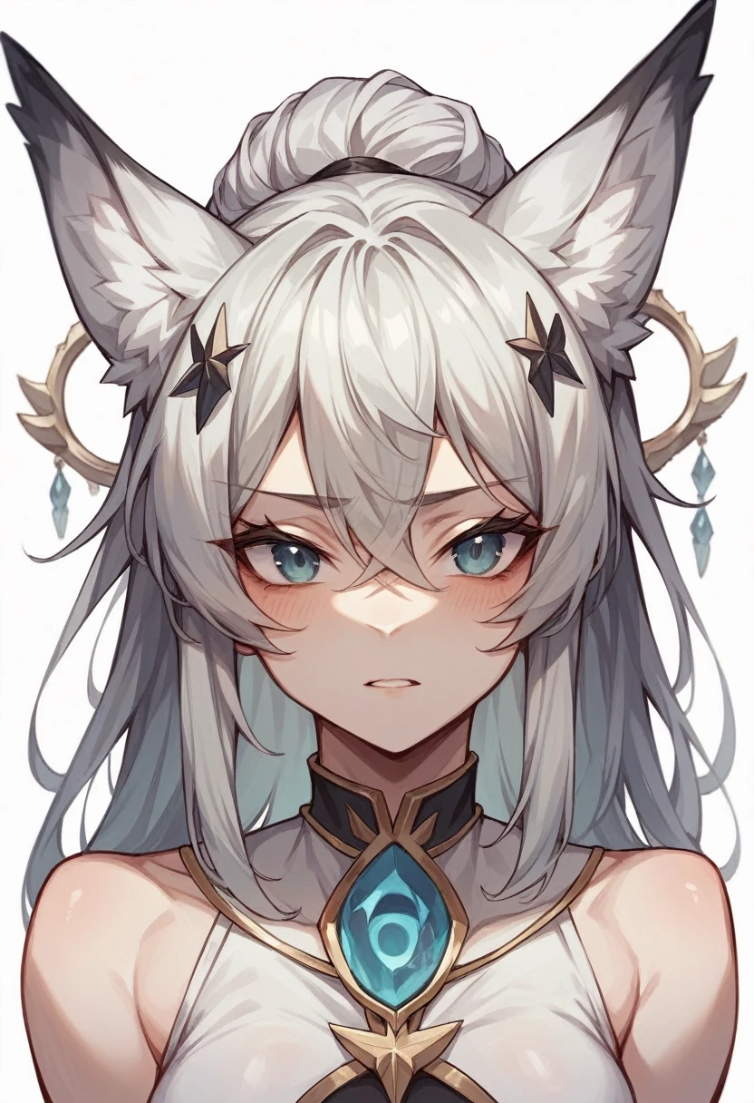 (best quality:1.3), (4k quality),(sharp image), ((Detailed face)), ((masterpiece face)),((perfect detailed eyes)) (blush), 1woman, pale, white hair, deer antlers and bunny ears, wendigo woman, perfect face, highly detailed eyes, masterpiece , (intricate details), (colorful),cinematic lighting