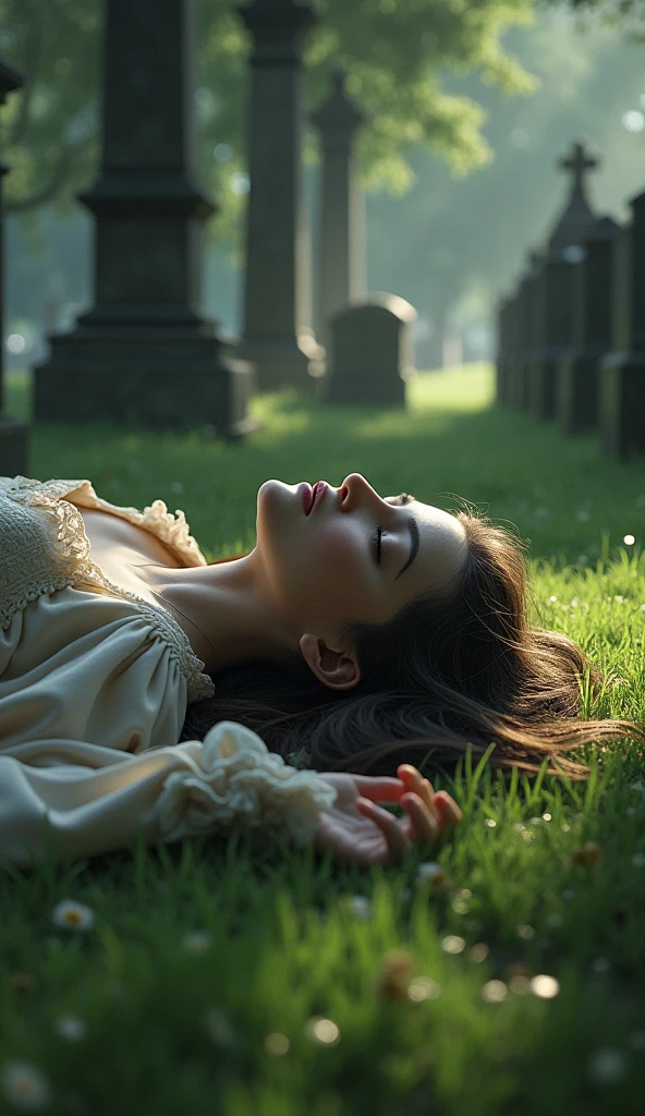 Young woman fallen in cemetery