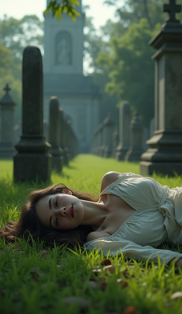 Young woman  fallen in cemetery 