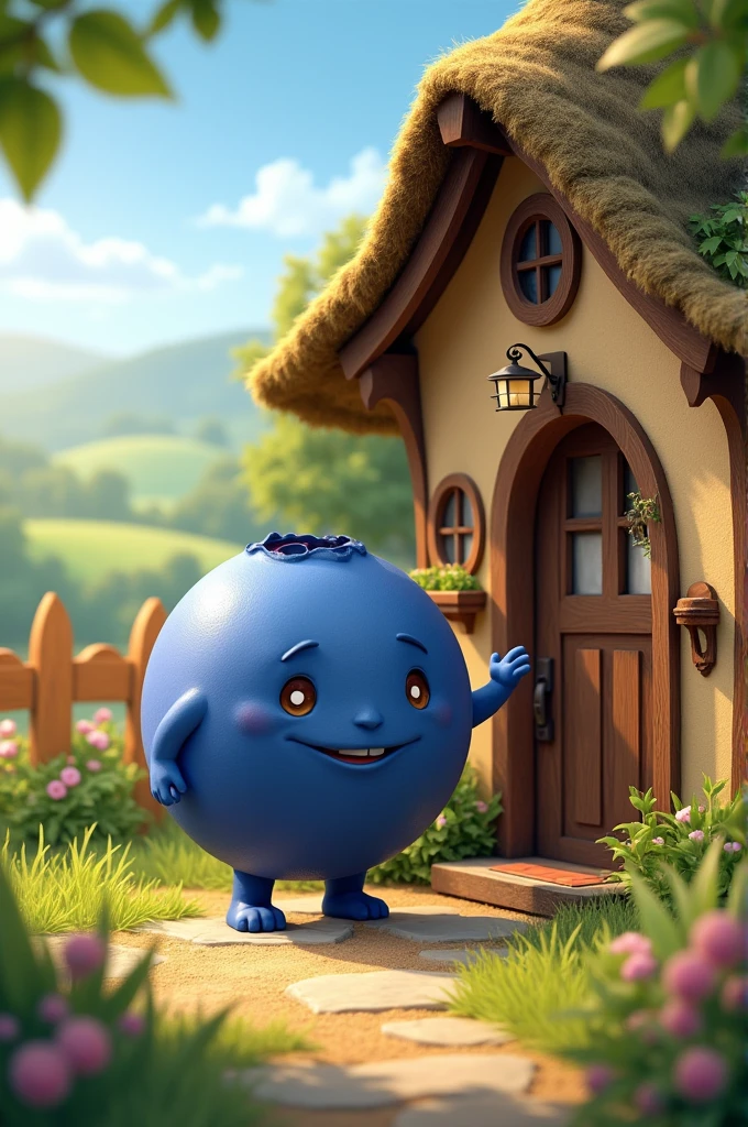 Blueberry knocking on the door of a little house