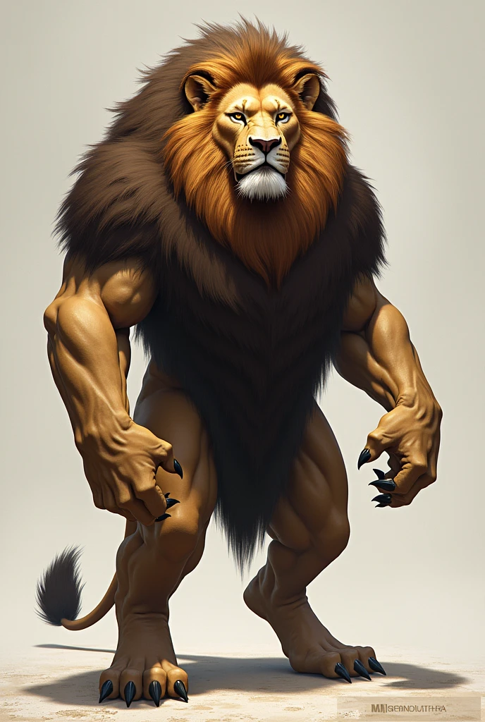 A bodybuilder body with dangerous lion face