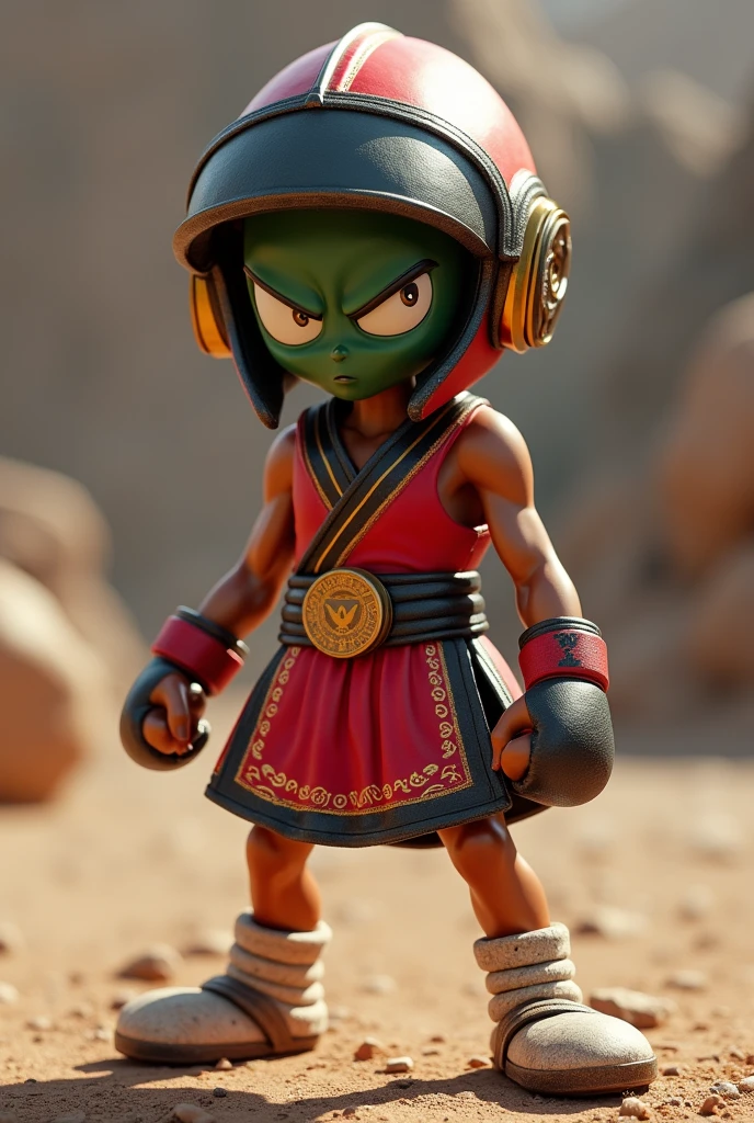 Marvin the Martian with muay thai outfit and feet bandaged with bandages