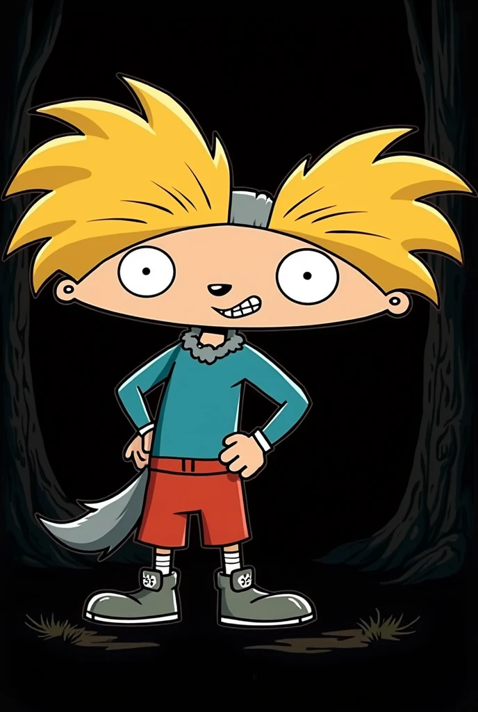 Arnold Shortman from Hey Arnold As a werewolf with fur a wolf tail, and wolf ears