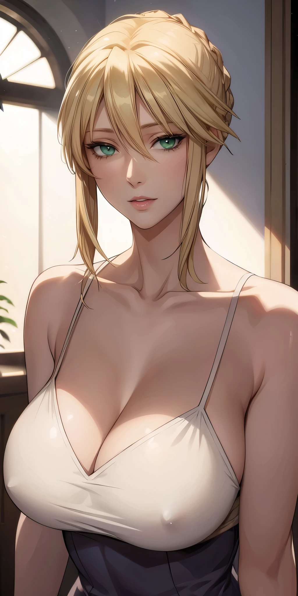 Anime cg, Elegant mature female, artoria pendragon, green eyes, blonde hair, soft light, 4k resolution, high quality, beautiful cg