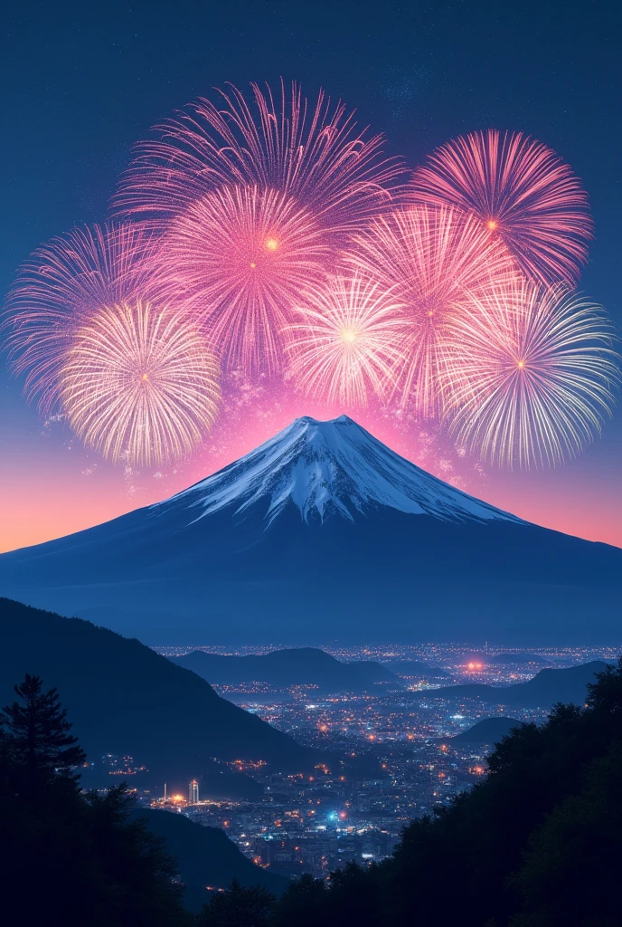 Fuji Mountain　firework　photograph