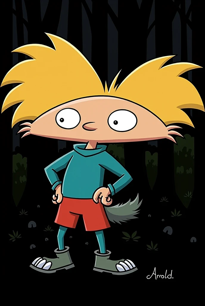Arnold Shortman from Hey Arnold As a werewolf  with fur a wolf tail, and wolf ears 