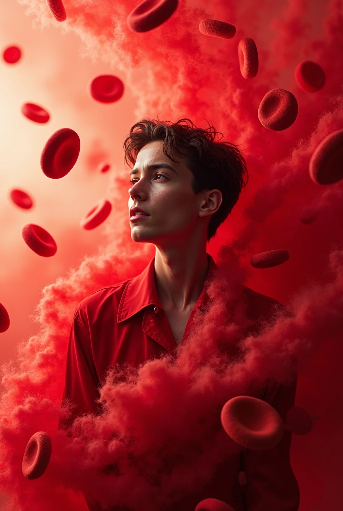 Create an image that has a person and red blood cells for packaging