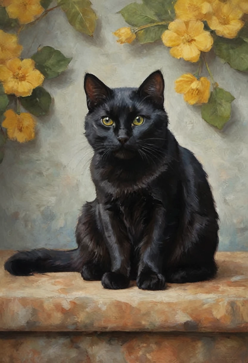 An oil painting of a black cat