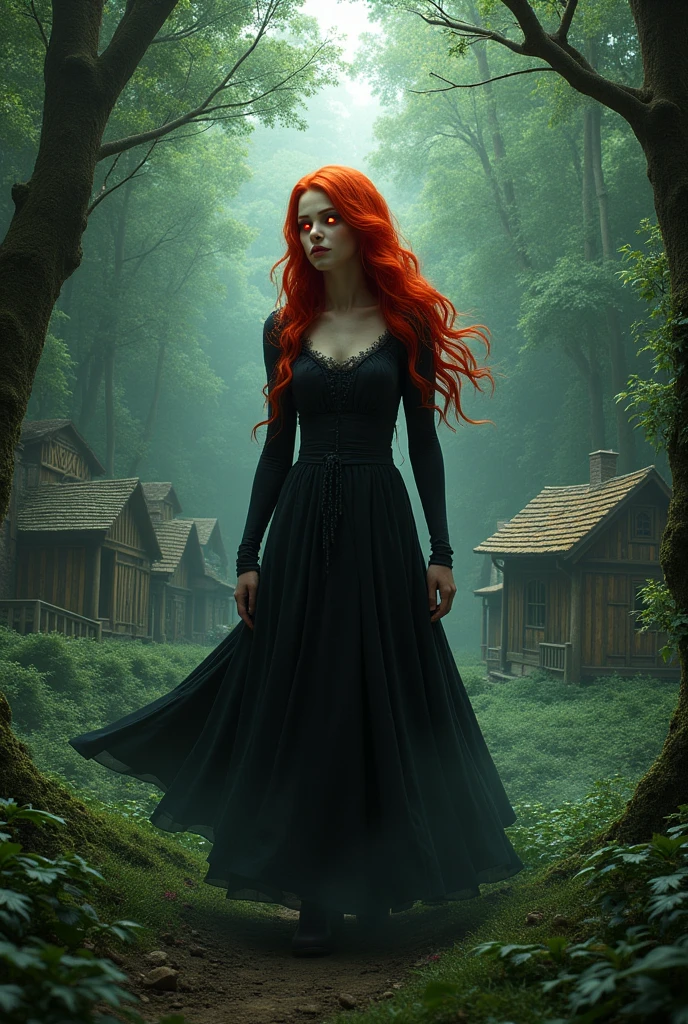Imagine a character full-body: a woman, aged 30, bearing the title of a blood witch. Her skin is unnaturally pale, as if drained of life, and her hair, a vivid crimson, forms intricate dreadlocks that cascade down her shoulders. A malicious aura surrounds her, emphasized by her unsettling appearance.
Draped in simple beige garments, her clothing contrasts starkly with the intensity of her crimson hair and the unearthly pallor of her skin. What truly sets her apart, however, are the bone-like protrusions emerging from her back, creating an eerie and haunting aspect that hints at her arcane powers.
In this surreal scene, the ground beneath her is covered in a pool of deep crimson, enhancing the atmosphere of dark ritualistic power. The vivid details come together to paint a complete and haunting image of a woman whose appearance is both mysterious and foreboding, embodying the arcane and eerie nature of her craft. The full-body image captures her presence as she stands, showcasing her eerie allure and the haunting elements that define her character.
