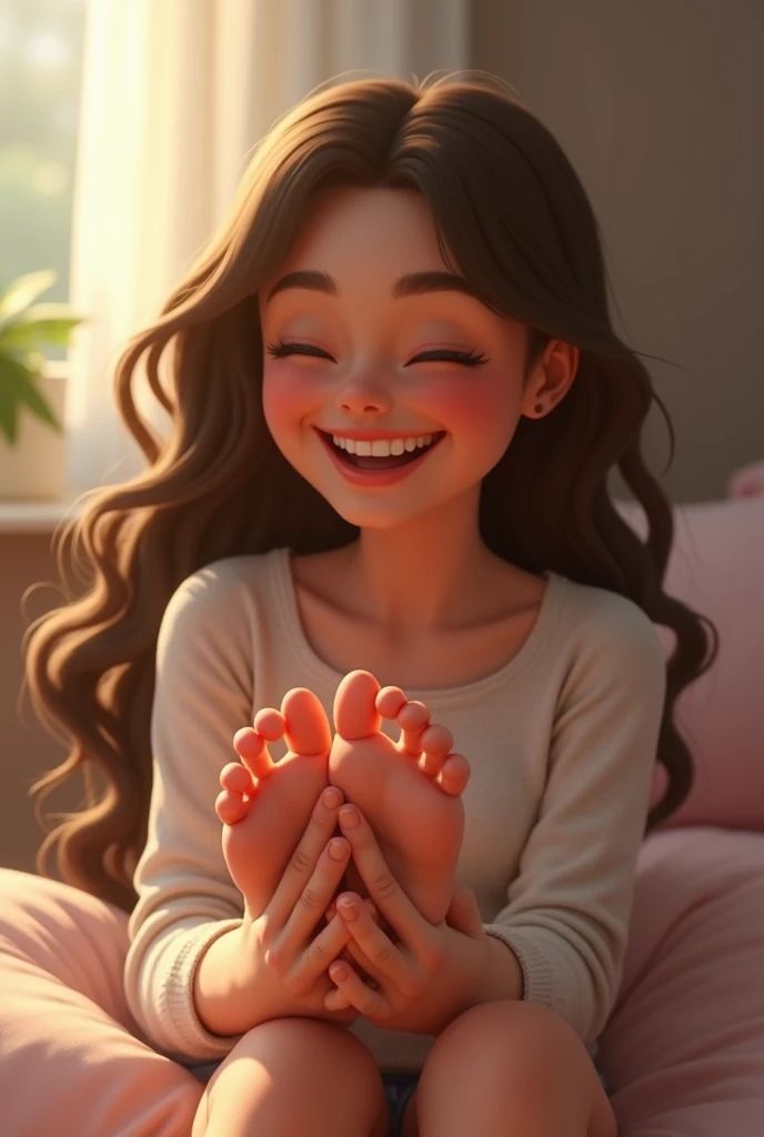 Tickled woman&#39;s feet 
