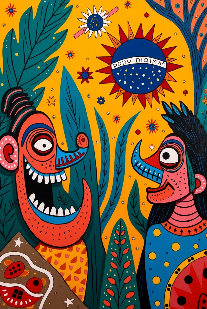 Create a panel inspired by Brazilian urban folk art Easy to draw