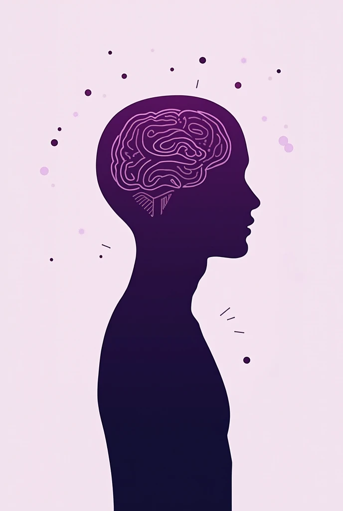 exto: "Did you know that the brain is the most powerful sexual organ??"
design: Create an image with a silhouette of a human head in purple tones, with waves emanating from within, symbolizing thoughts or electrical impulses. Use a minimalist and elegant style, that suggests the importance of the mind in pleasure.