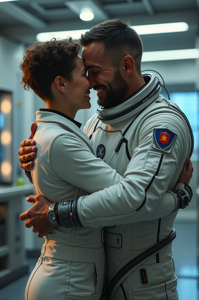 Man from space hugs his colleague