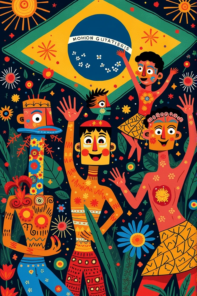 Create a panel inspired by Brazilian urban folk art facol de desenho