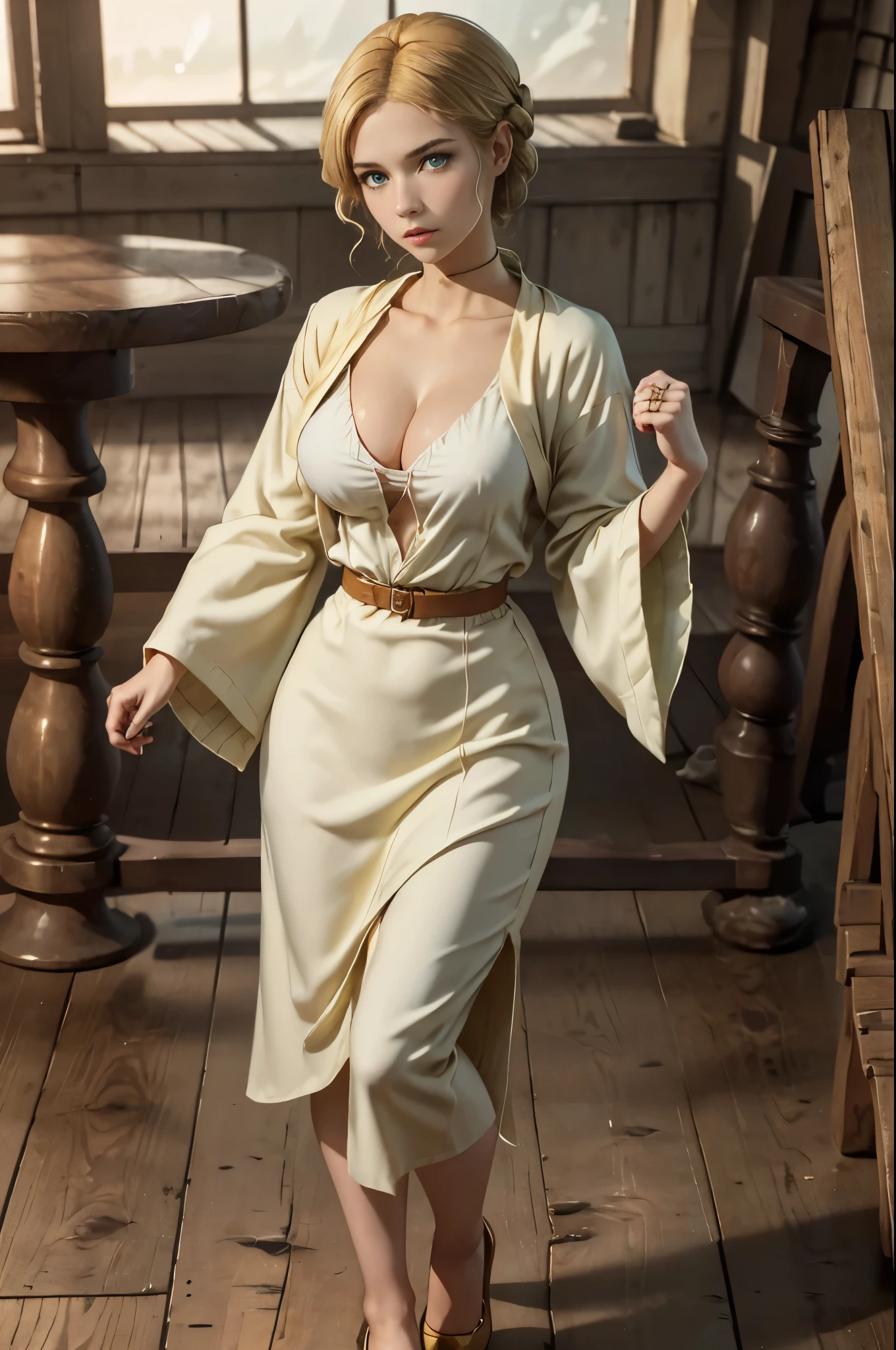 sparkling glossy blue big eyes, blue eyes, (great proportion:1.2), (medium sharp breast:1.2), 8k, realistic cartoon, young girl, masterpiece, standing, cowboy shot, arms at sides, slim figure, curvy girl, beatrice1, 8k, deep realistic shadows, detailed eyes, (full body shot:1.3), (high quality), high detailed background, masterpiece, high detailed face, high detailed finger, (golden blonde hair:1.4), slim waist and hips, long fit slender legs, accurate medium breast, (realistic style), clothes in the fashion of the 1920s, italian noble girl, automn mediterranean cityscape, gloomy girl, dressed in a long and tight dark coat, hold in hands bouquet of flowers