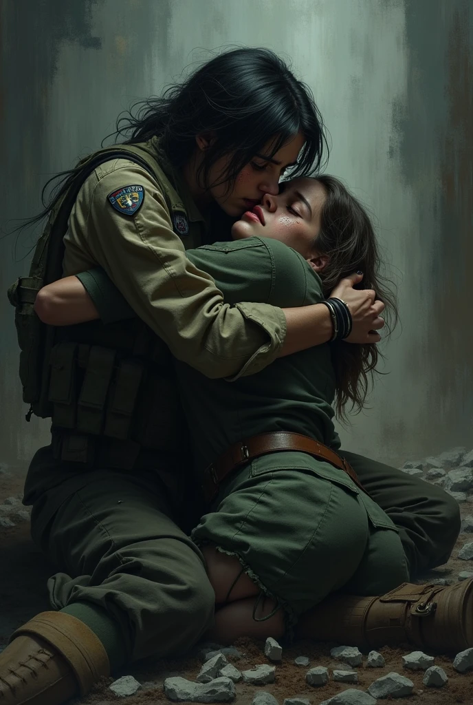 Despair and Failure: Capture Marine&#39;s despair as she embraces Susan&#39;s body, with the expression of pain and shock. The background can be dark and chaotic, reflecting the confusion and the feeling that everything is falling apart around her.