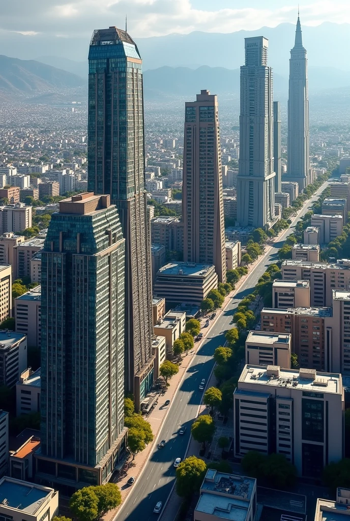 You have 30-story residential and office buildings that are separated, with a different design each one of them on an avenue in the city of Arequipa. That has satellite view