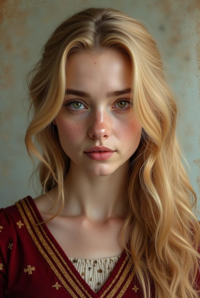 impressive, creative portrait showcasing a fusion of Hermione Granger's and a blonde's features