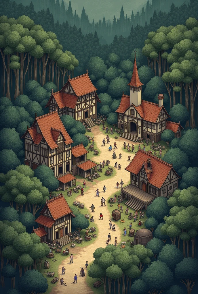 Map of a village in the demon forest , You have to mark the places that are the weapons and supplies market, schools, city halls, etc., and in a medieval world
