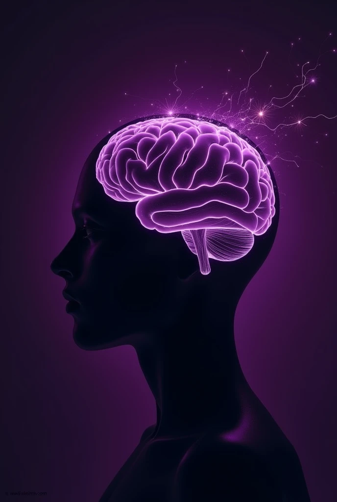 Include the following text: "Did you know that the brain is the most powerful sexual organ?" and generate this design: Create a sleek and futuristic image with a minimalistic silhouette of a human head in gradient purples. Incorporate holographic lines or digital waves emanating from the brain, symbolizing neural connections and the power of thought in pleasure. The overall design should feel cutting-edge and sophisticated, echoing the high-tech essence of a European luxury brand.