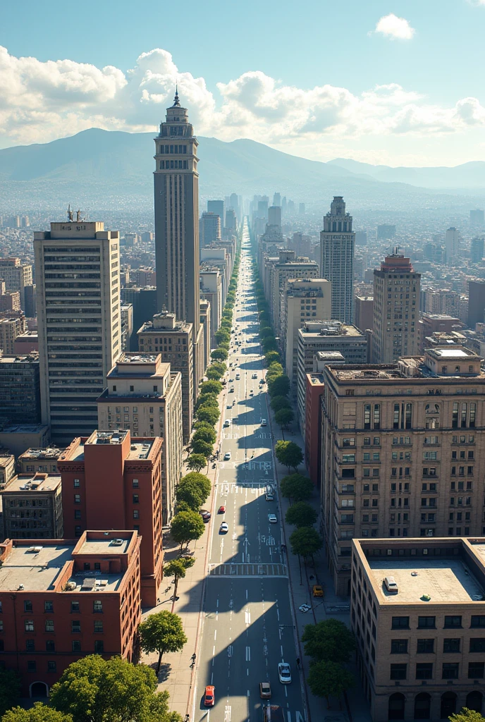 You have 20-story residential and office buildings that are separated, with a different design each one of them on an avenue in the city of Arequipa. Have an aerial view