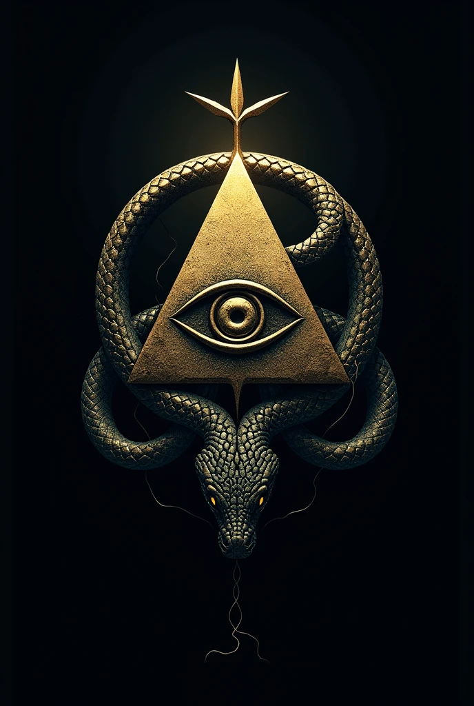 Logo, a pyramid with an eye in its center and a snake coiled around it