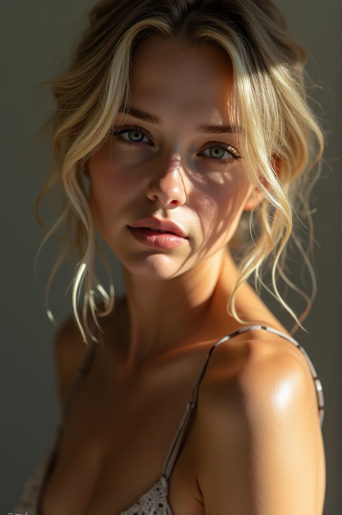 Blonde woman with no top on