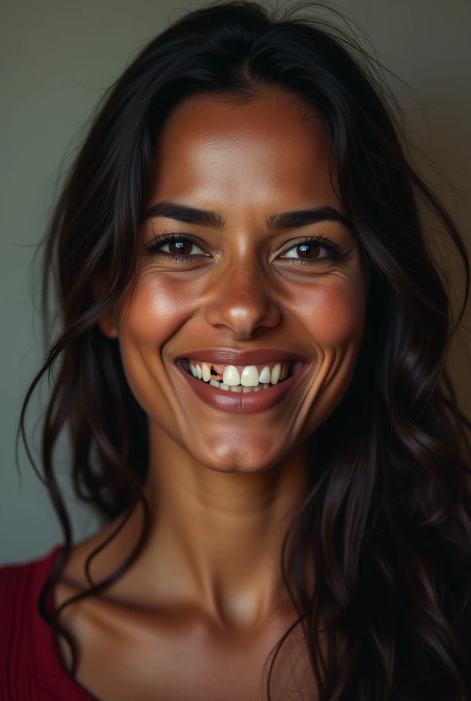 A black Peruvian woman with crooked teeth
