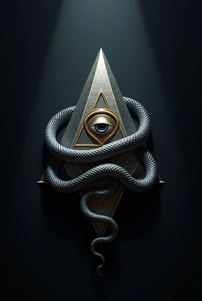Logo 3D, a pyramid with an eye in its center and a snake coiled around it