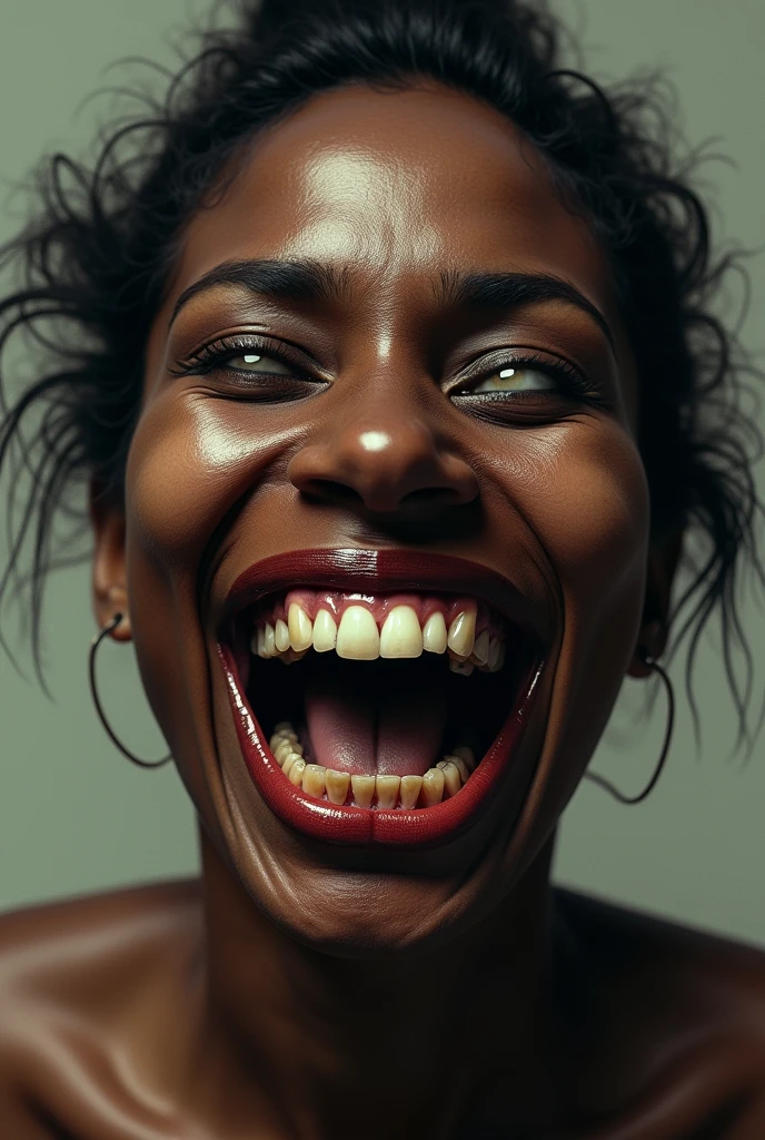 A black Peruvian woman with a horrible ugly smile
