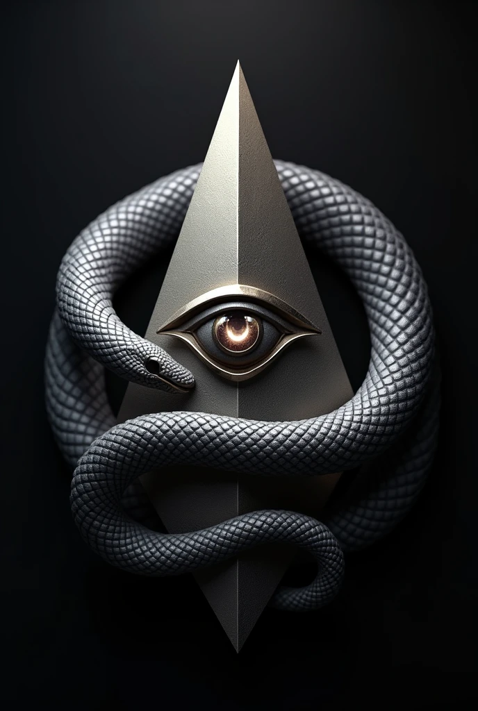 Logo 3D, a pyramid with an eye in its center and a snake coiled around it