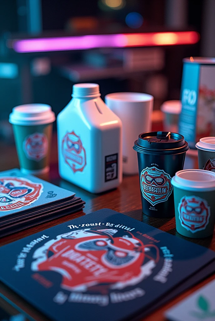 Spectacular business with the title of sublimation and B designs&in, and subtitle transfer your ideas, that shows products like cups, Mouse pad, Shirts, Flyers, hoodie, Thermal cups and caps for sublimation.