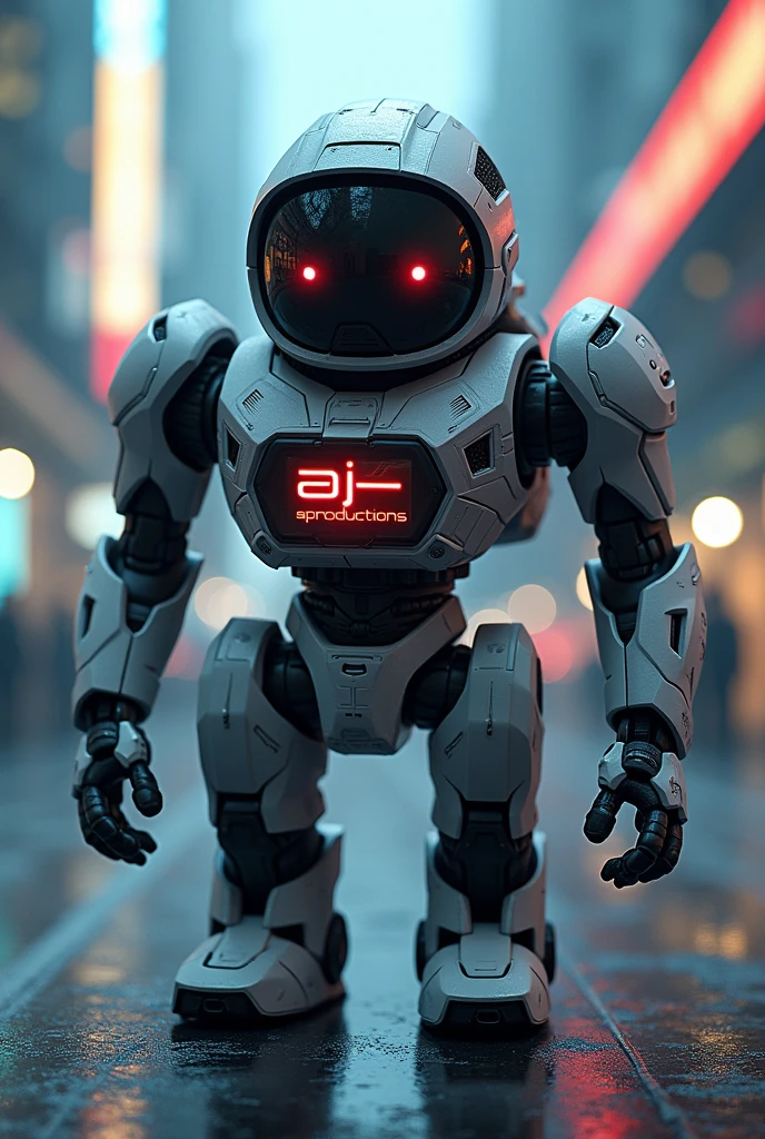 Bot type robot with a message that says Ajproducciones, But let it be a unique and great design and let Aj Productions get bigger 
